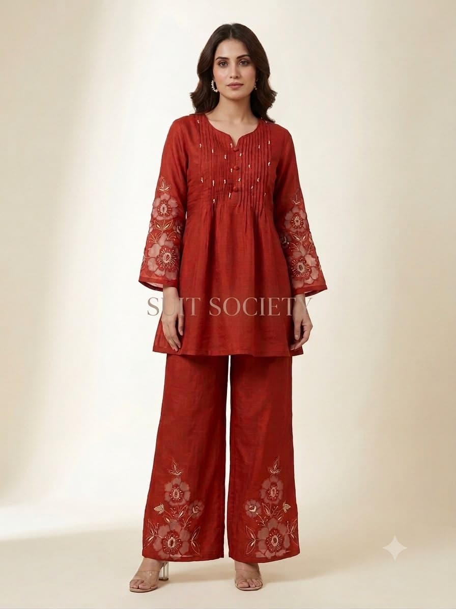 Rust Mul Chanderi Co-ord Set