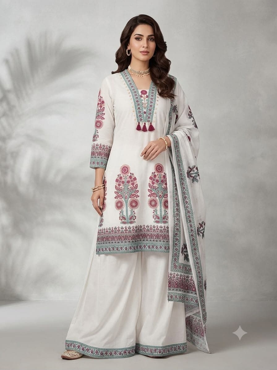 White Printed Anarkali